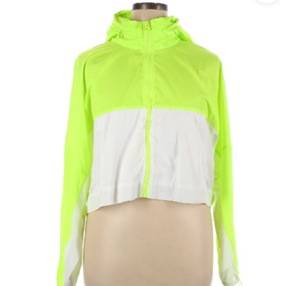 Zara Neon Yellow Cropped Windbreaker Rain Jacket XL – Packable Hood, Lightweight